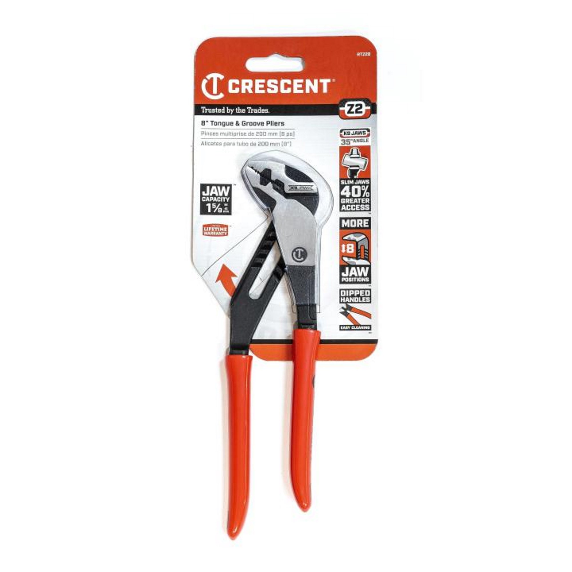 Crescent Z2 K9™ Straight Jaw Dipped Handle Tongue and Groove Pliers